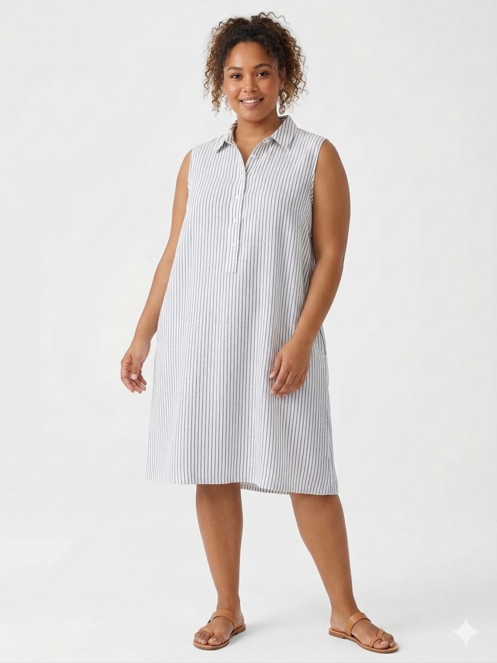 Tahari Sleeveless Striped Midi Shirt Dress